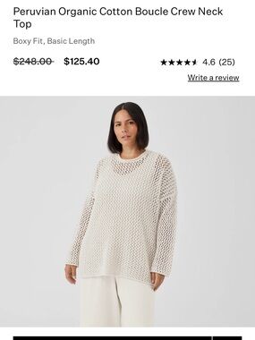 Eileen Fisher Cream Open-Knit Bouclé Crewneck Sweater